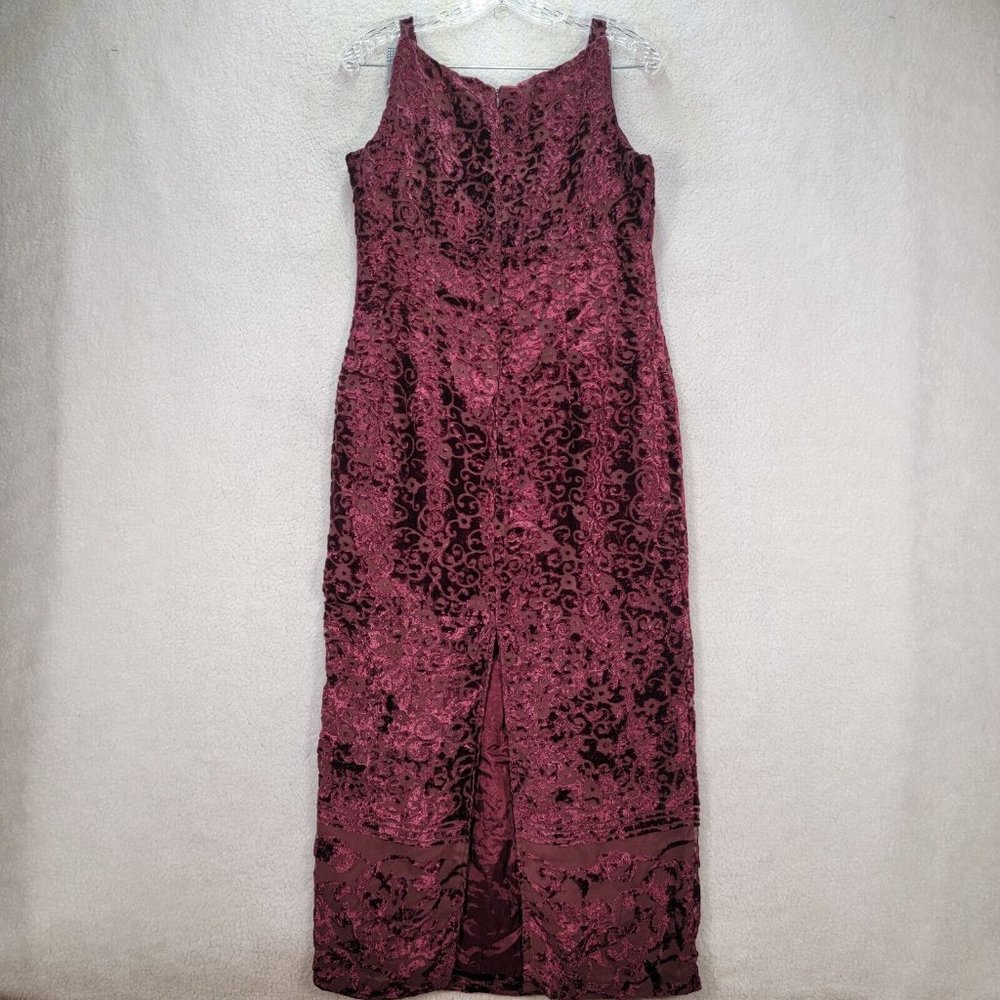 Vintage 90s Y2K Scott McClintock Burgundy Floral Burnout Evening Maxi Sheath - Picture 10 of 12